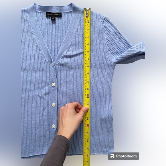 BANANA Republic Blue Ribbed Crop Button Up Cardigan Size S - Picture 6 of 11